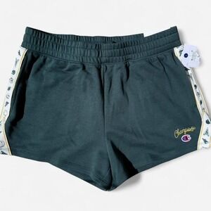 Champion French Terry Shorts Womens Large Pine Green Logo Side Tape Pockets NWT